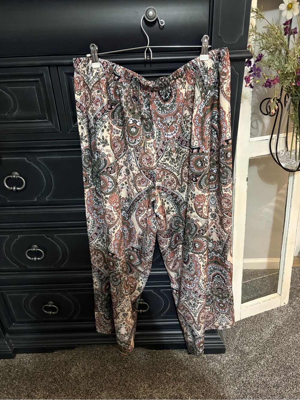 Paisley Print Wide Leg Pull-On Pants — Multi